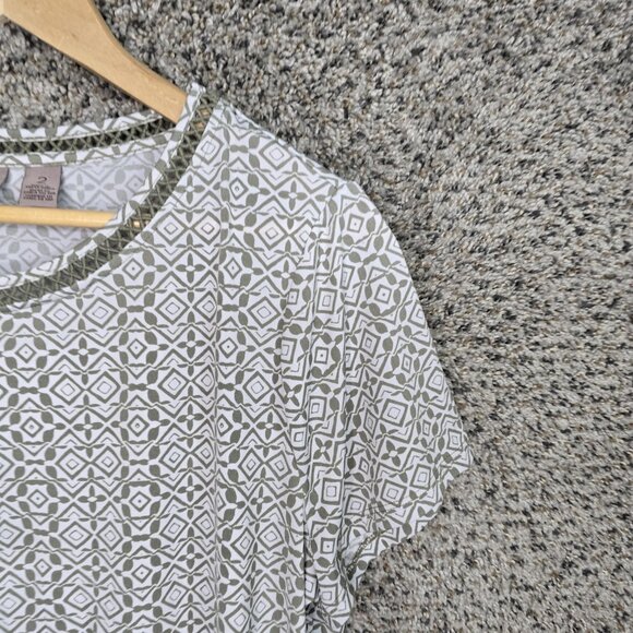 Chicos Easywear Top Womens 2 US Large Green Scoop Neck Printed Blouse Stretch - Picture 2 of 7